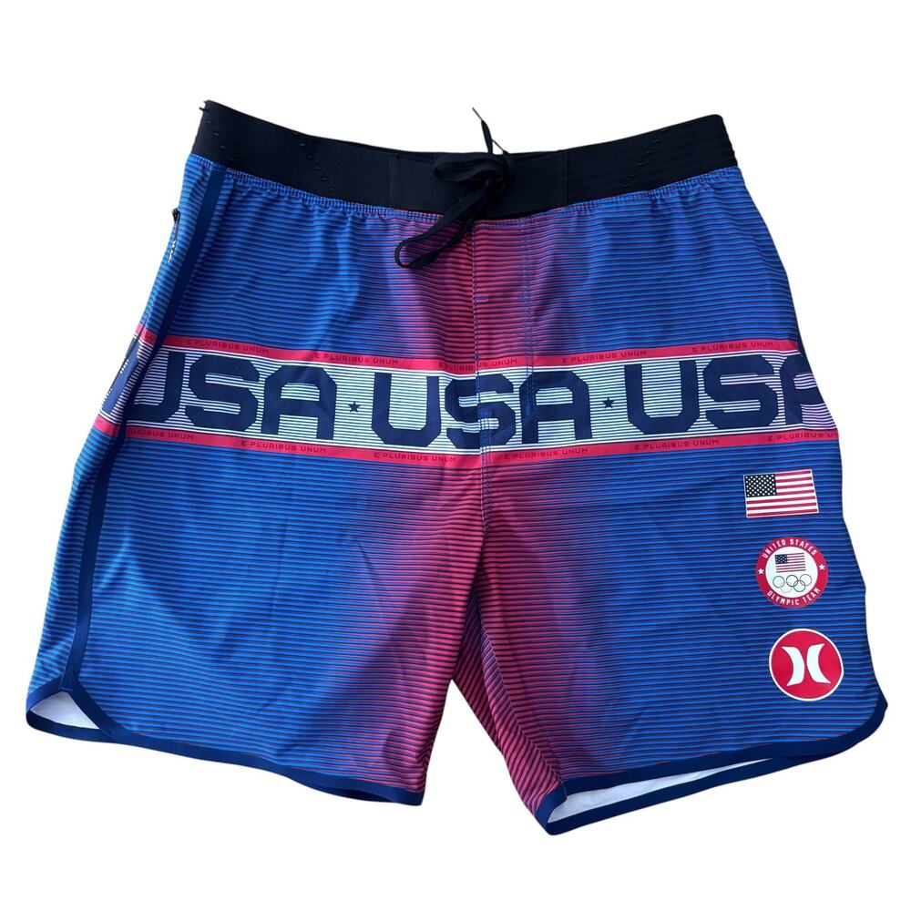 Hurley Phantom Board Shorts Team USA Olympic Mens Swim Red White Blue Ombre 32